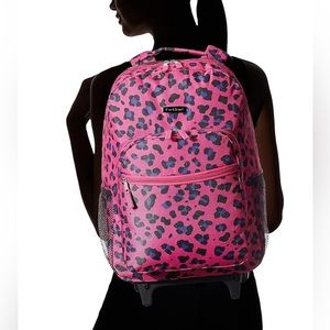 Double Handle Rolling Backpack, Magenta Leopard, 17"x13"x10